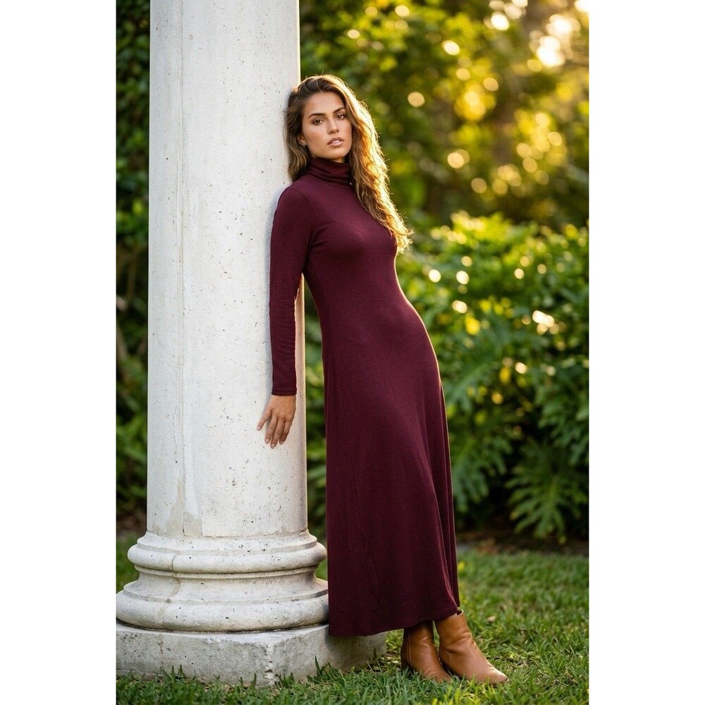 OGL EcoMousse MaxWarm Cozy Long Sleeve Turtleneck Dress Ruby Berry Sz L NWT